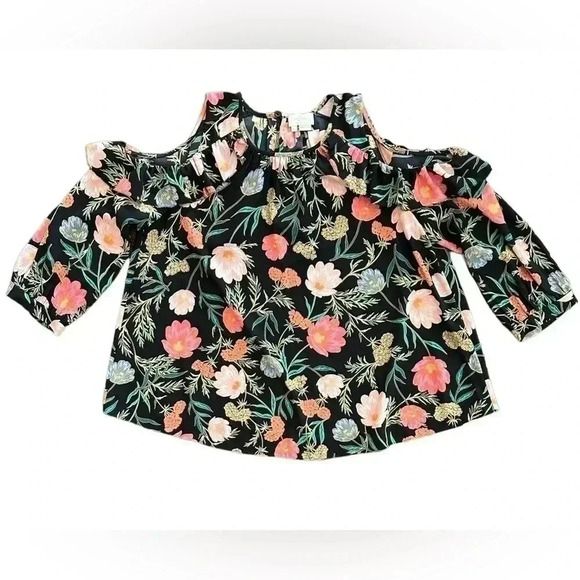 KATE SPADE  New York Black Blossom Print, Cold Shoulder Top Women’s Small - Picture 2 of 6